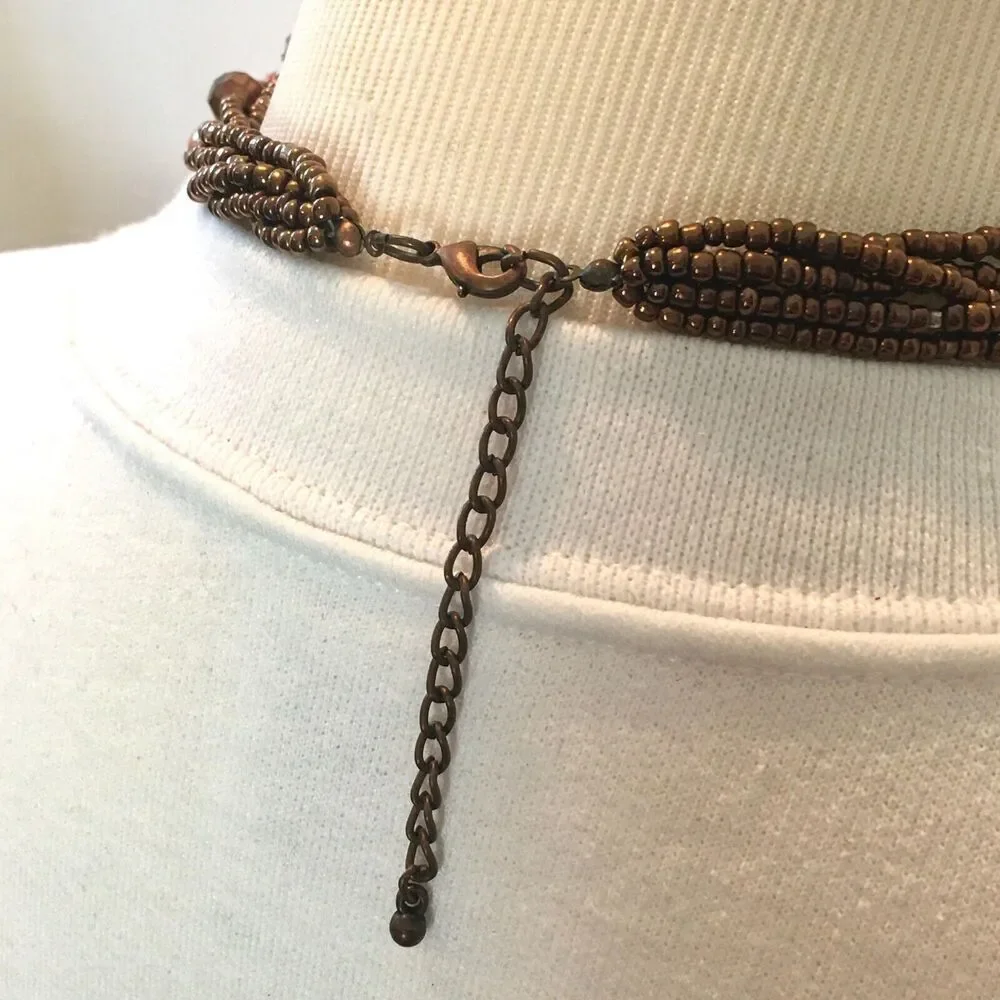 Vintage 90s Necklace 19.5 Inch Layered Beaded Bronze Wood Beads